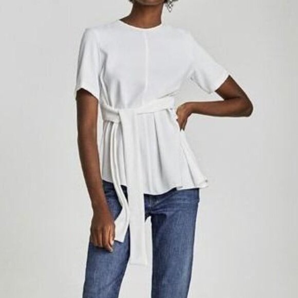 ZARA WOMAN V NECK Belted Asymmetrical blouse top, Black, Size S - Picture 14 of 14